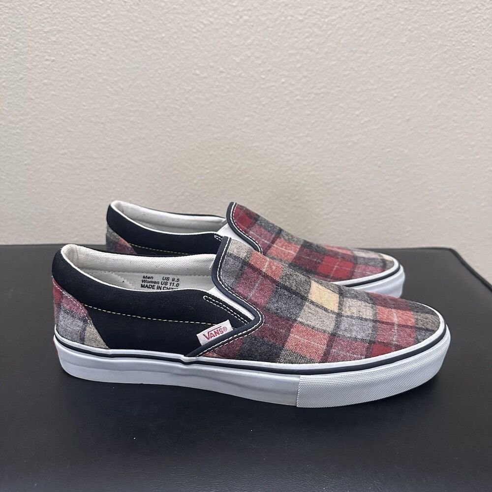 Vintage Pendleton Vans Wool Slip on Shoes Men’s 9.5 Baked Apple Navy Sneakers - Picture 3 of 16
